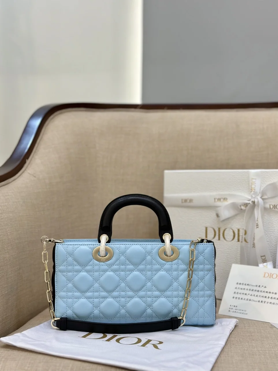 Dior D-Joy Women’s Handbag, Ice Blue Cowhide Leather, 26 cm product view 6