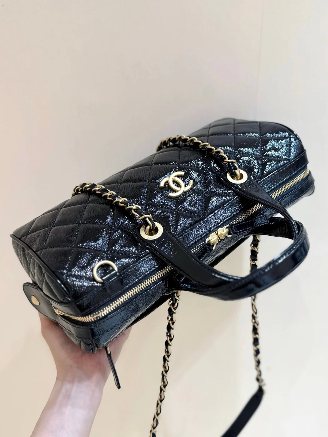 Chanel 25K Bowling Bag in Black Caviar Leather Gold Hardware product view 4