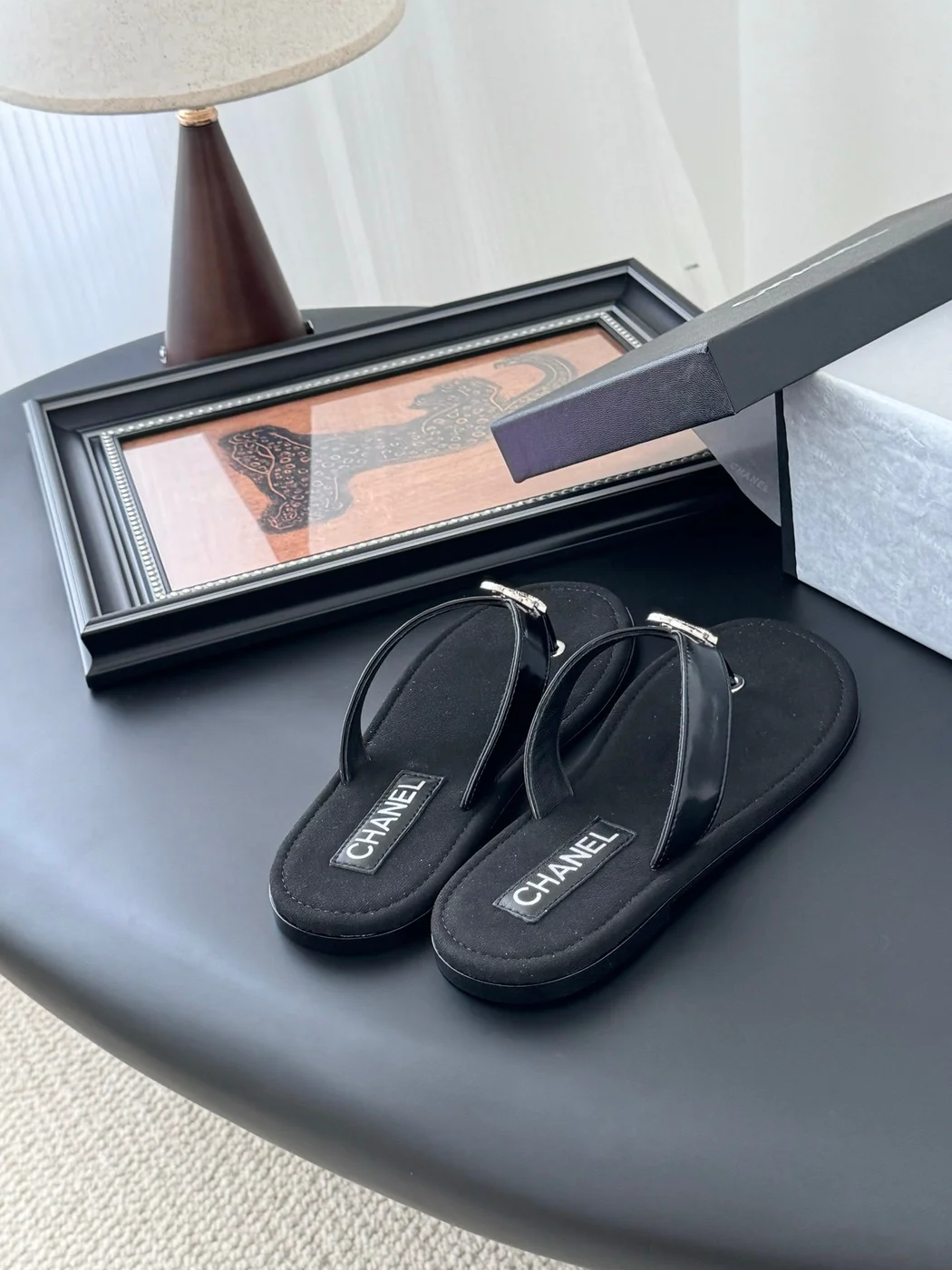 Chanel Women Black Patent Leather Sandals product view 3