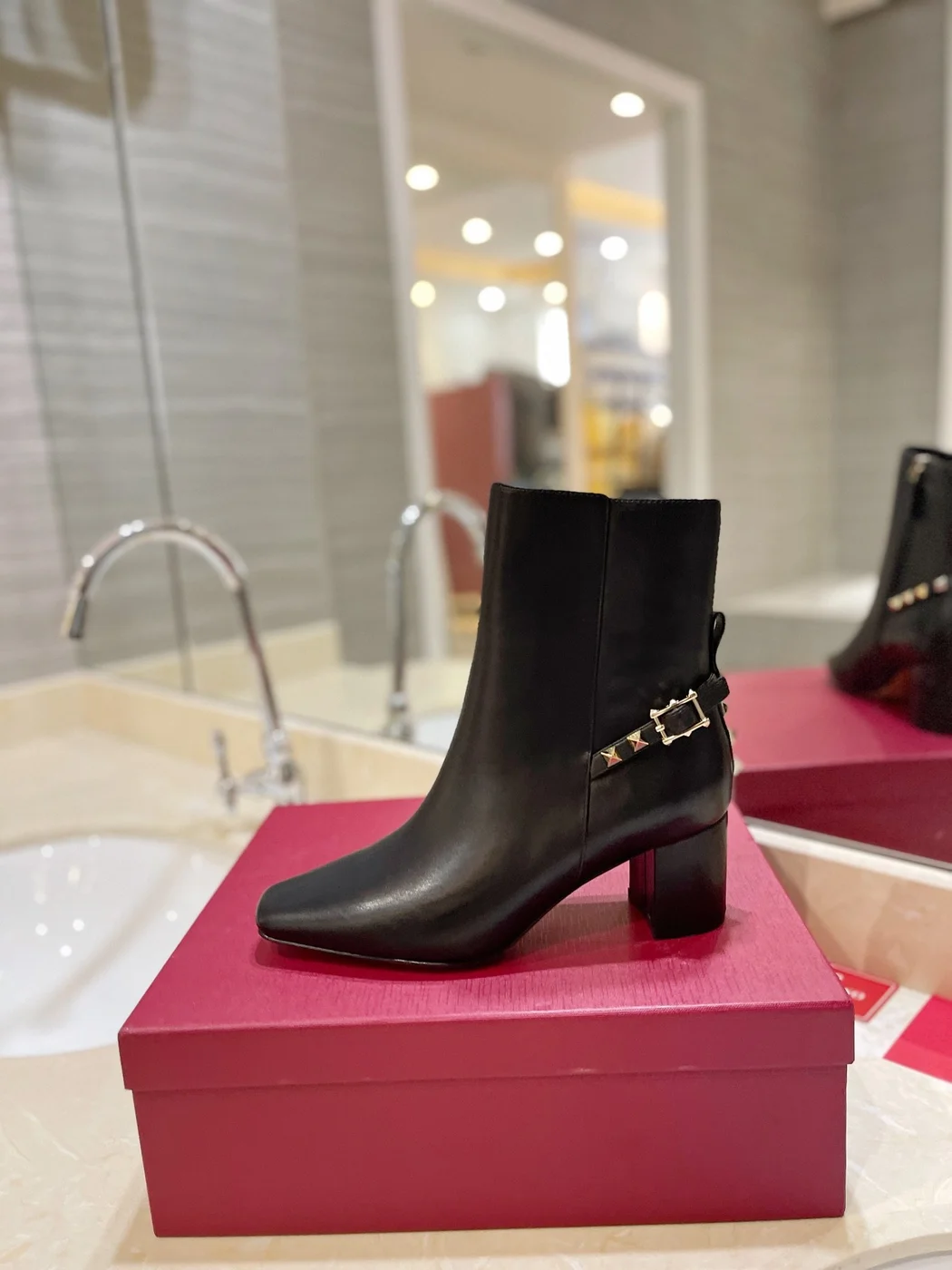 Valentino Women Black Leather Studded Ankle Boots — Studded Side Detail product view 5