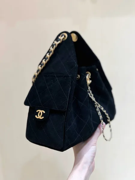 Chanel 25 Handbag 30 In Black Suede Gold Hardware product view 5