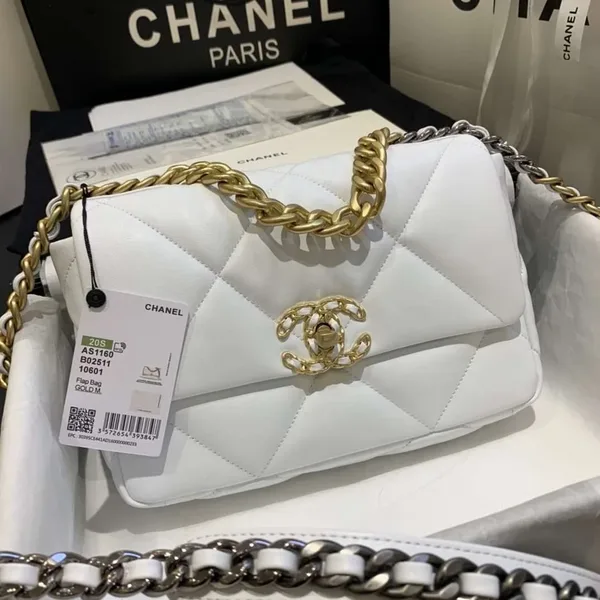 Chanel 19 Flap Medium White Lambskin Bag product view 2