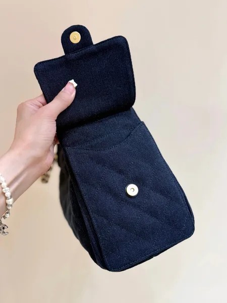 Chanel 25 Handbag 30 In Dark Blue Denim Gold Hardware product view 8