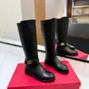 Valentino Women Black Leather Knee High Boots — Low-Heel Ankle-Strap Style product view 1
