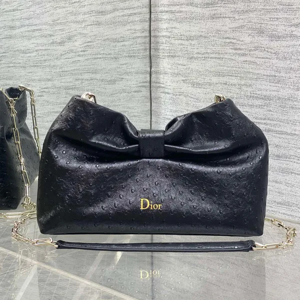 Dior Bow Bag Small Black Ostrich Leather product photo