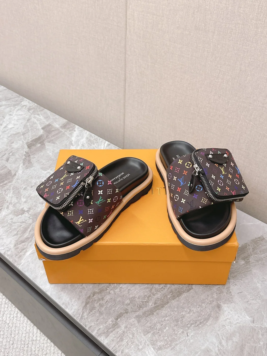 Louis Vuitton Women Black Multicolor Canvas Comfort Mules product view 6