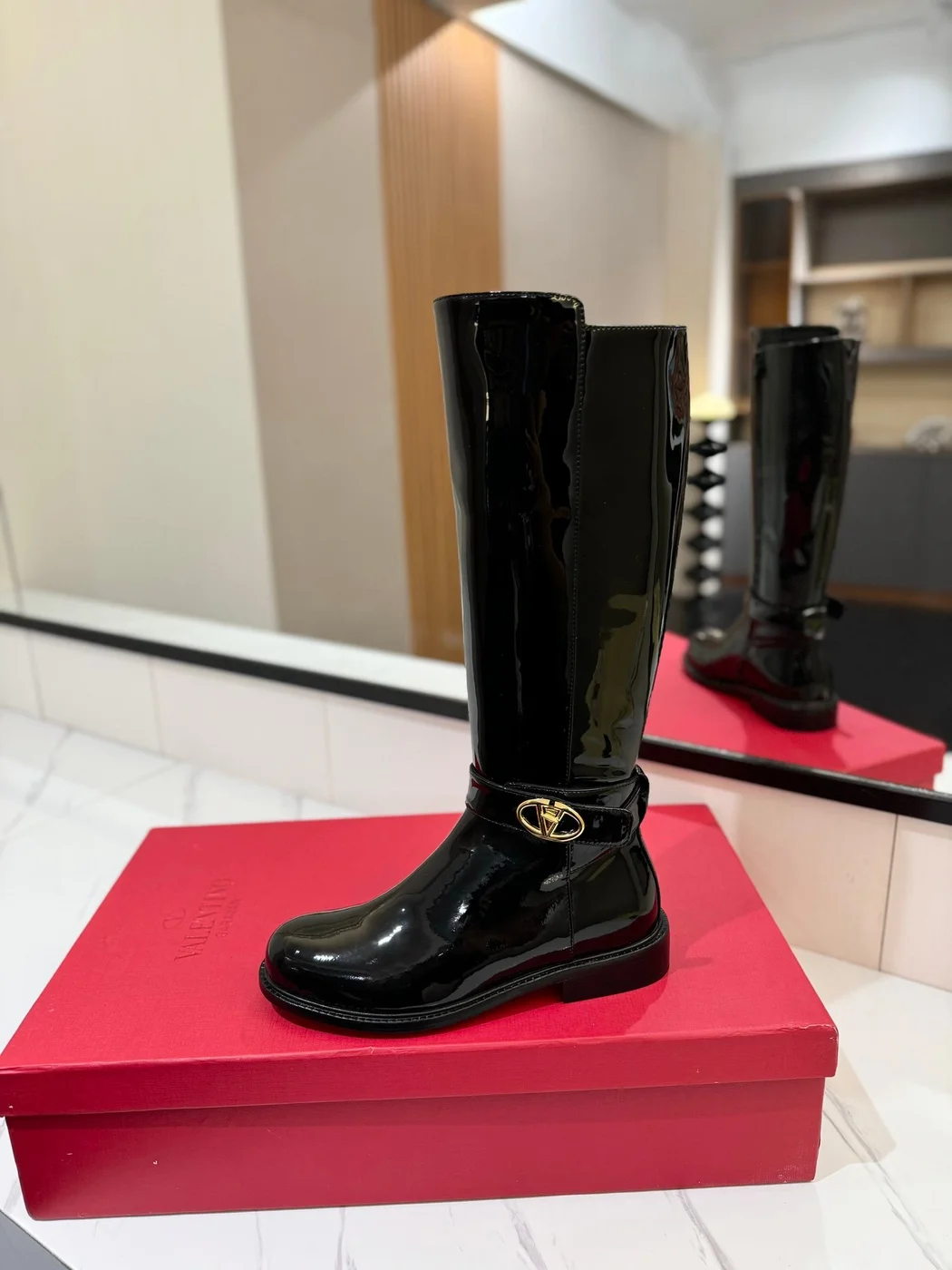 Valentino Women Black Patent Leather Tall Boots product view 5