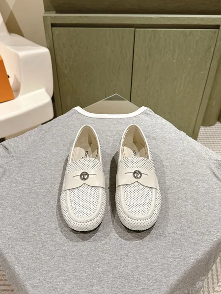 Louis Vuitton Women White Leather Studded Loafers product photo