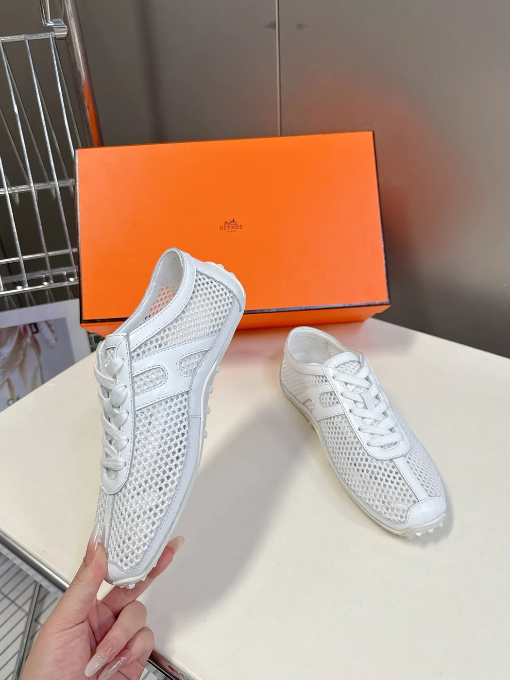Hermès Women White Sneakers — Mesh Running Style product view 5