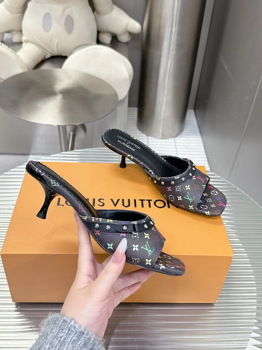 Louis Vuitton Women Black Patterned Leather Mules product view 6