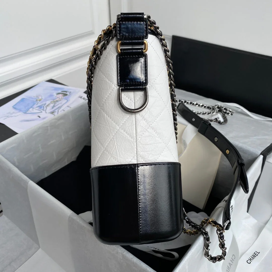 Chanel Gabrielle Medium 28 Hobo Bag In Black Mix White Calfskin product view 4