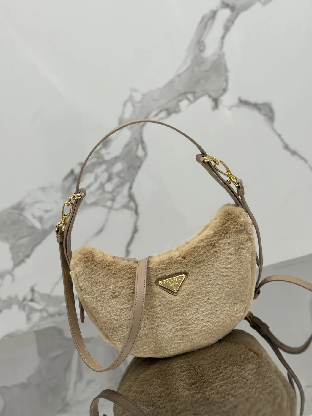 Prada Leather And Shearling Arqu㨠Handbag product view 2