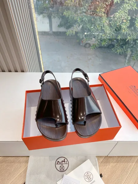 Hermès Women Dark Brown Leather Slingback Sandals product photo