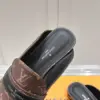 Louis Vuitton Women Brown Leather Monogram Mules — Black Strap Detail product view 2