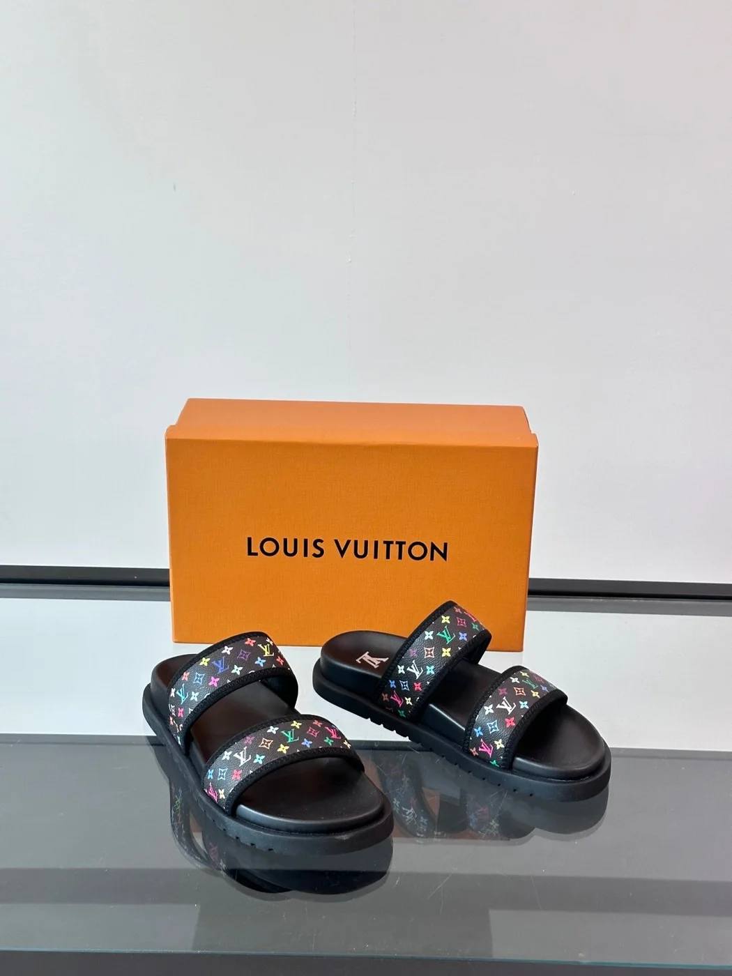 Louis Vuitton Men Black Canvas Double Strap Slides product view 5