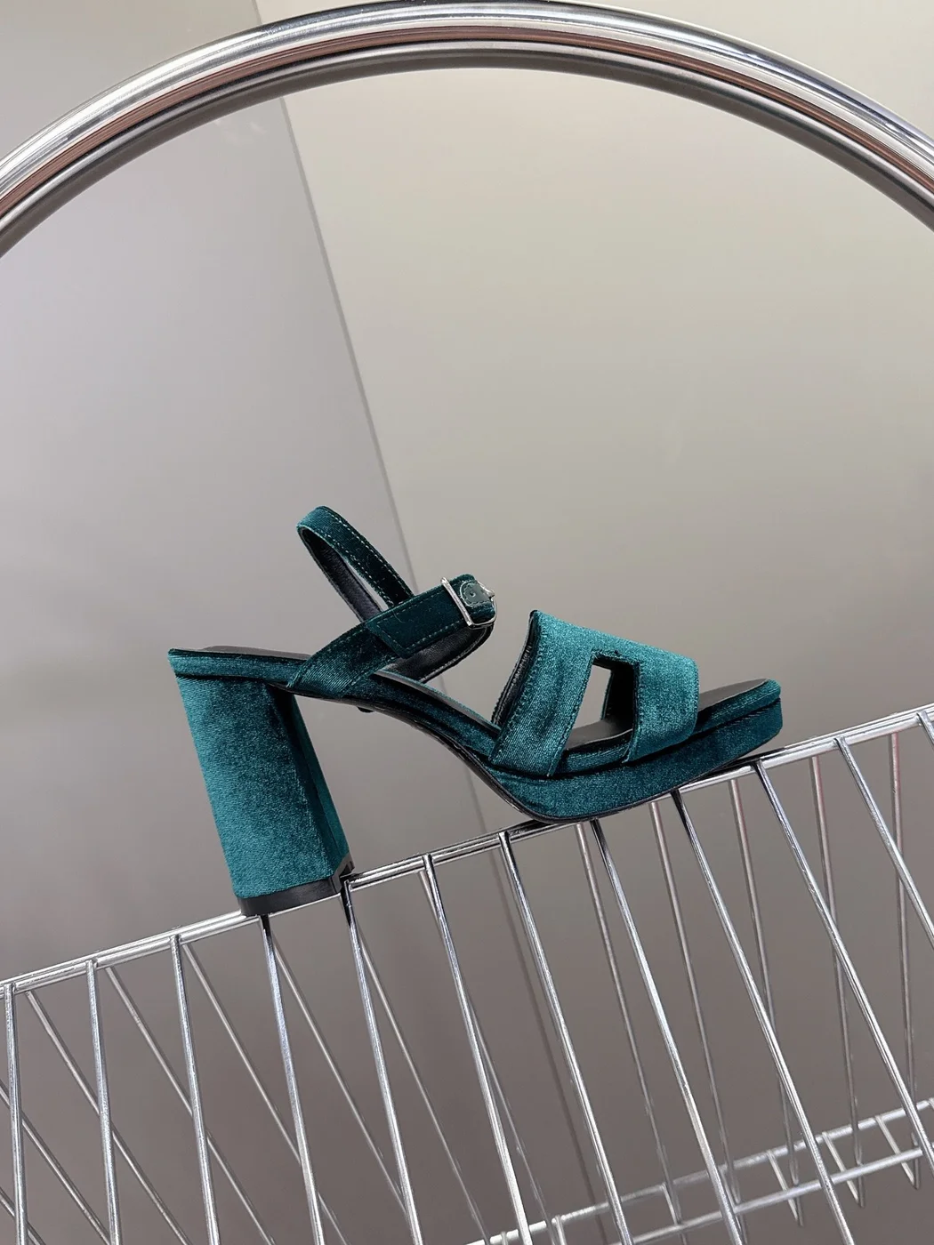 Hermès Women Dark Green Suede Sandals product view 6