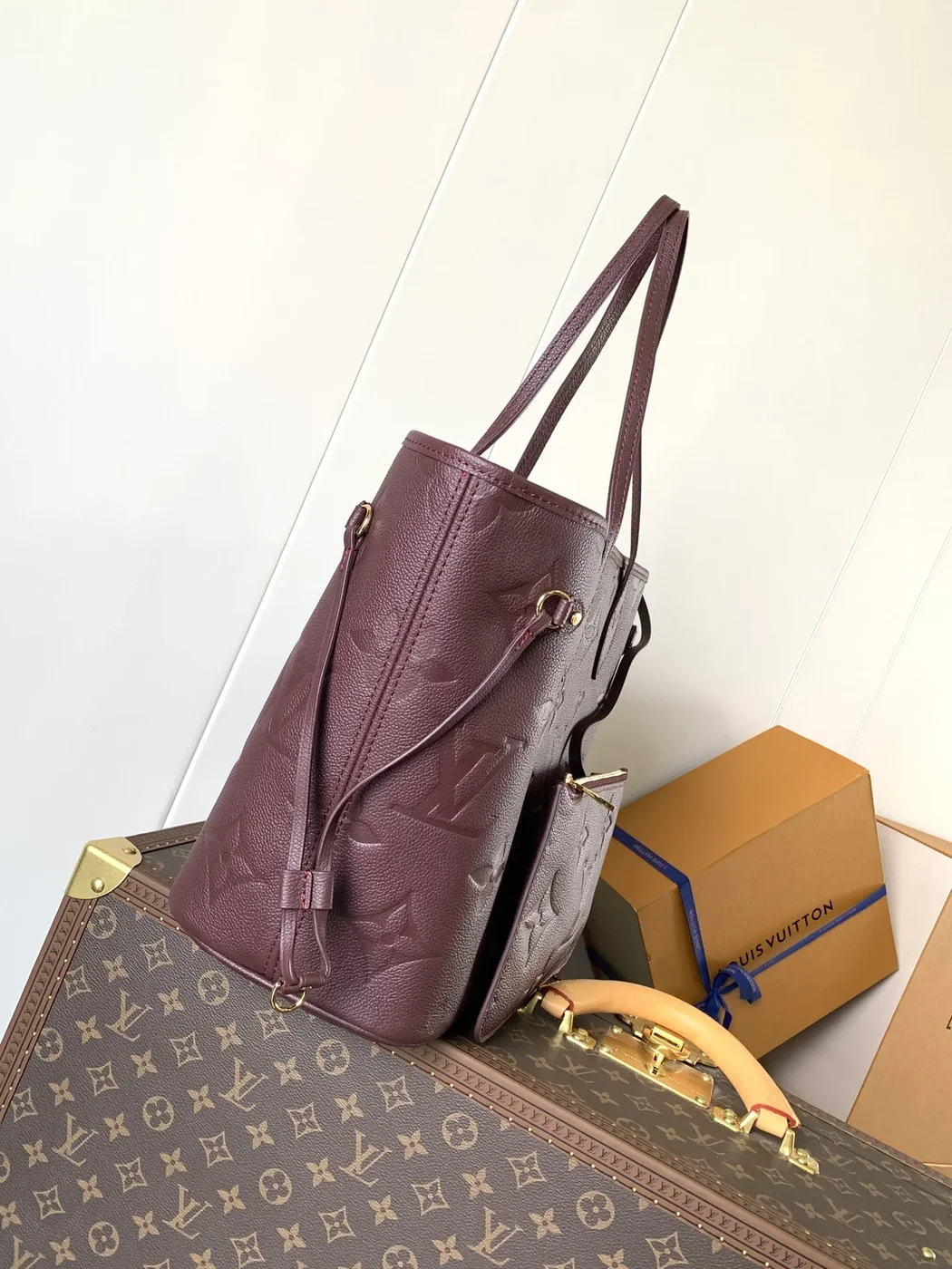 Louis Vuitton Neverfull MM Burgundy Monogram Empreinte Leather Bag product view 2