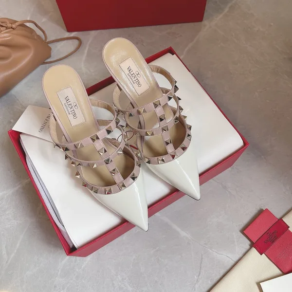 Valentino Women White Patent Leather Studded Mules product photo
