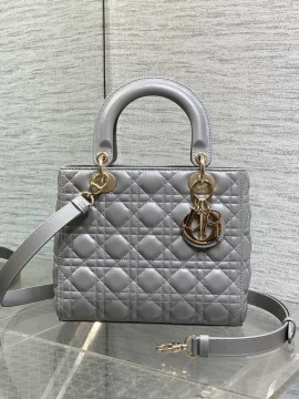 Dior Medium Lady in Grey Gold Hardware Bag product photo