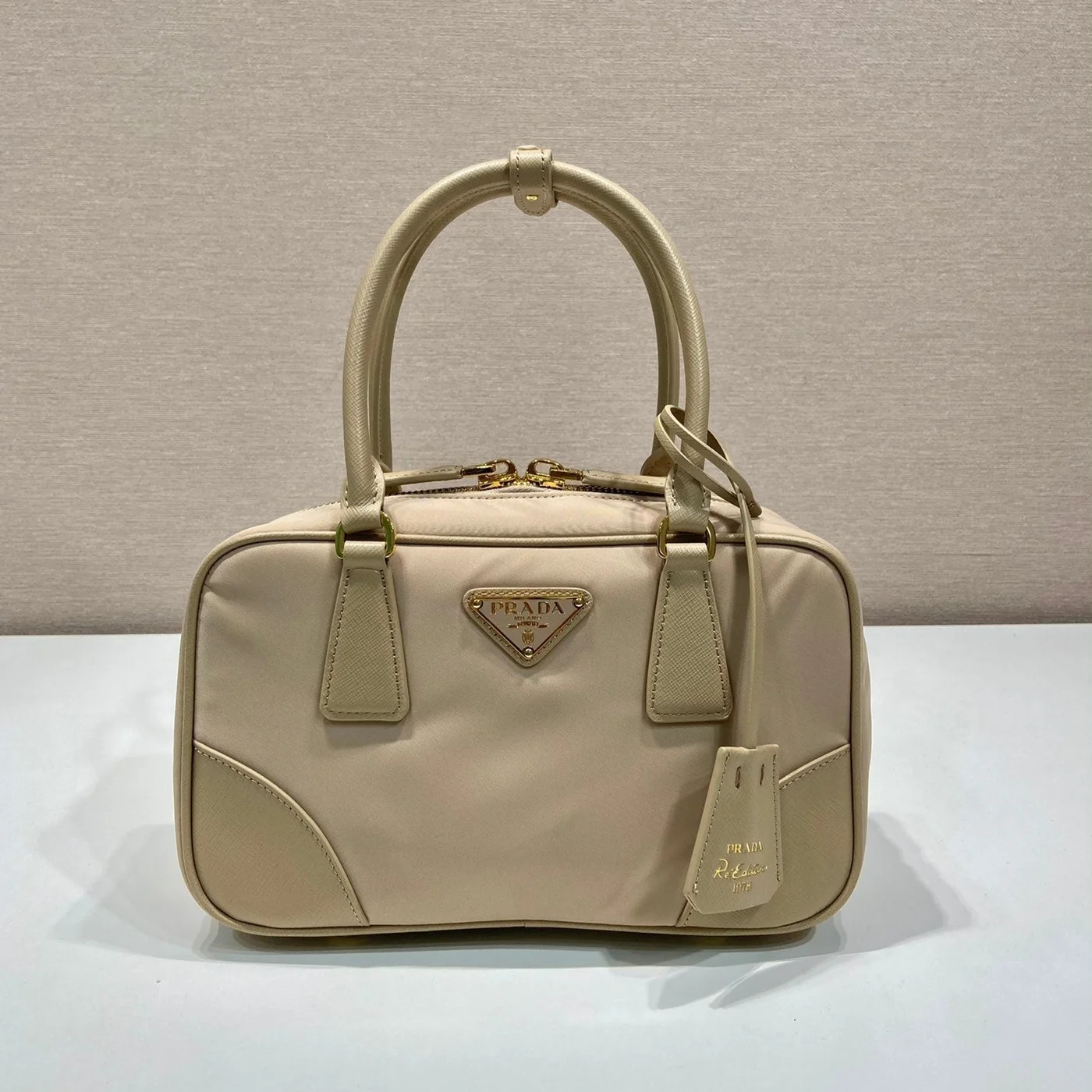 Prada Small Top Handle Bag 25 In Dried Moss Nylon And Calfskin Trim product view 1