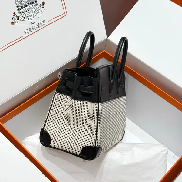 Hermès Birkin 25 cm In Black Swift White Black Plaid Toile Canvas (Custom-Made) Bag product view 3