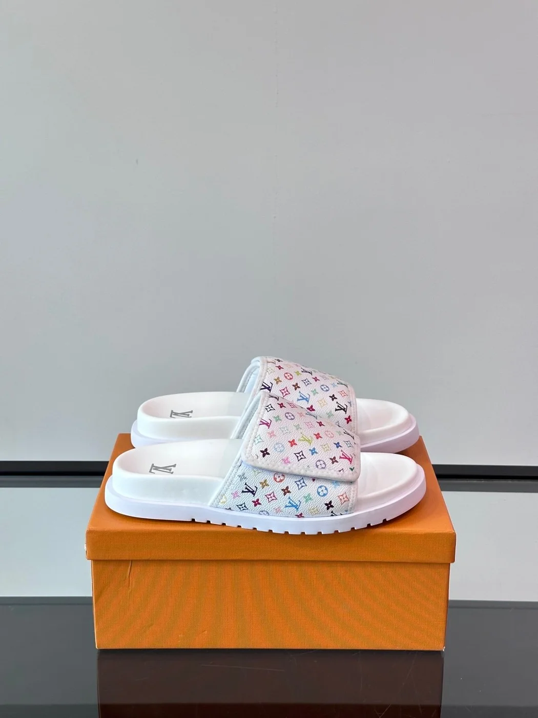 Louis Vuitton Men White Patterned Leather Slides product view 1