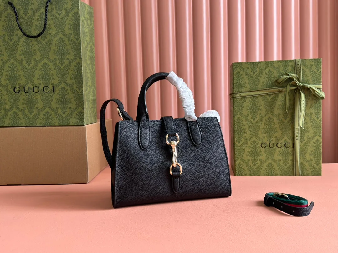 Gucci Jackie Small Tote Bag 24 In Black Calfskin Gold Hardware product view 9