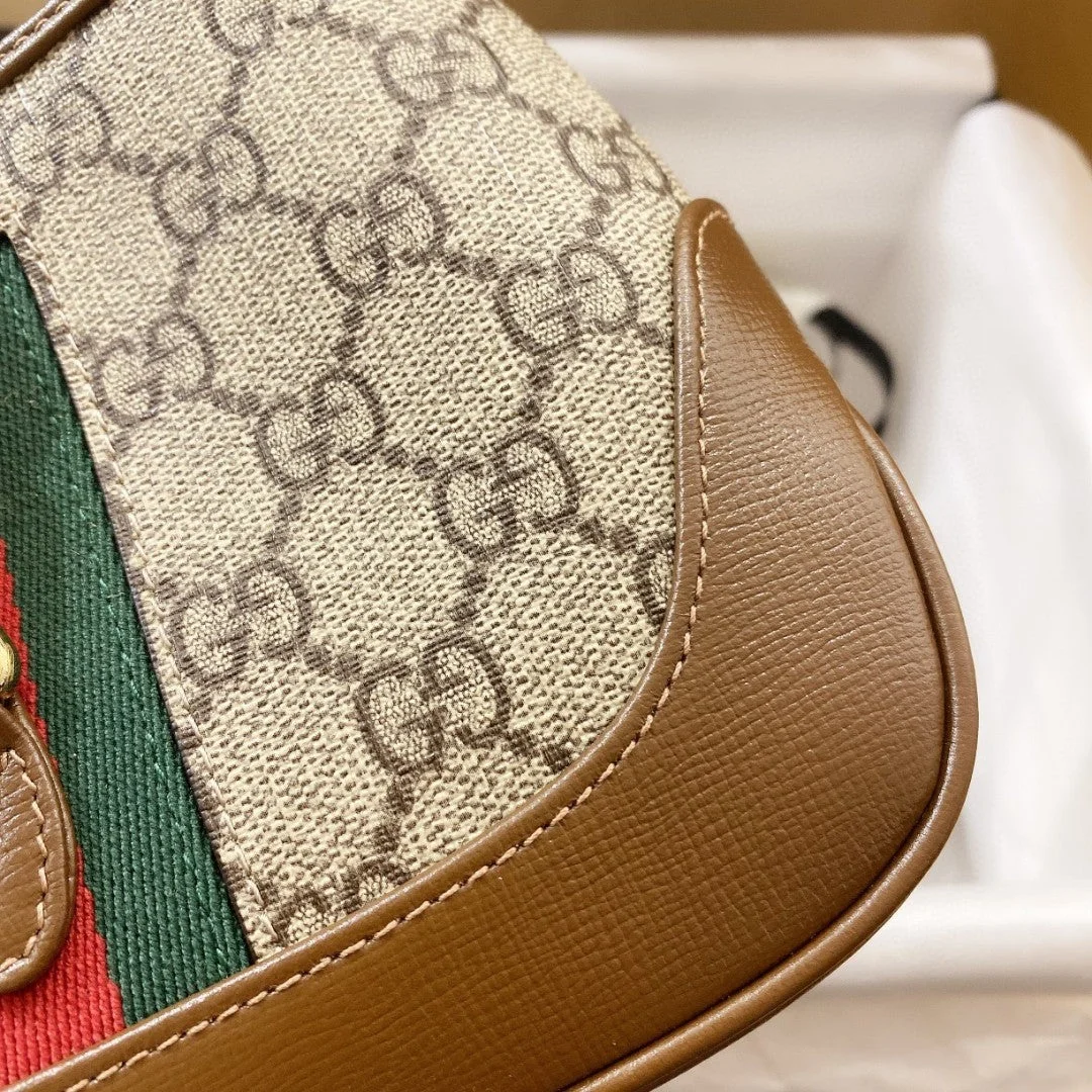 Gucci Jackie 1961 Small 28 Shoulder Bag In Beige Canvas And Brown Calfskin product view 9
