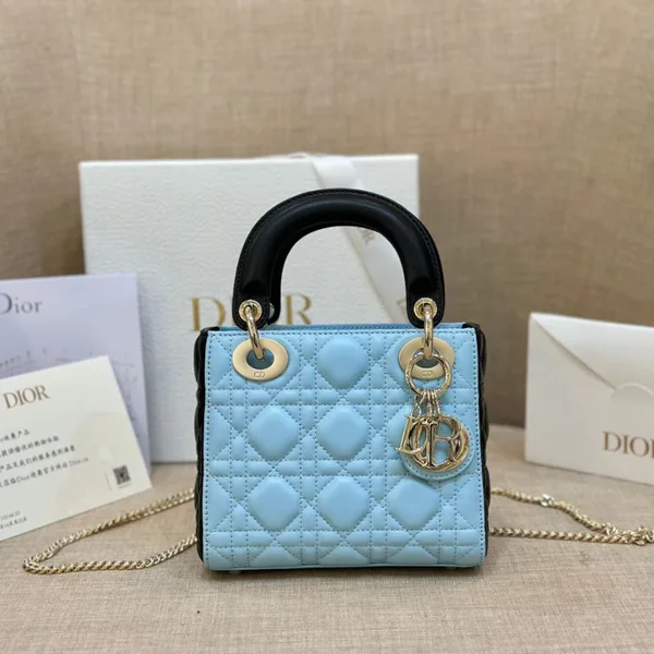 Dior Lady Mini Handbag for Women Ice Blue Cowhide 18 cm product photo