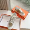 Hermès Women Beige Suede White Leather Sneakers product view 3
