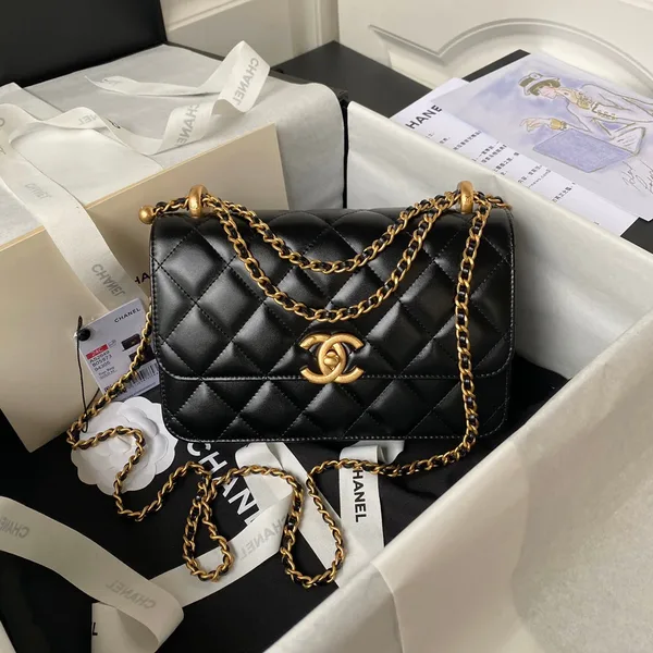 Chanel Flap Bag 22 In Black Calfskin With Double Gold Ball product photo