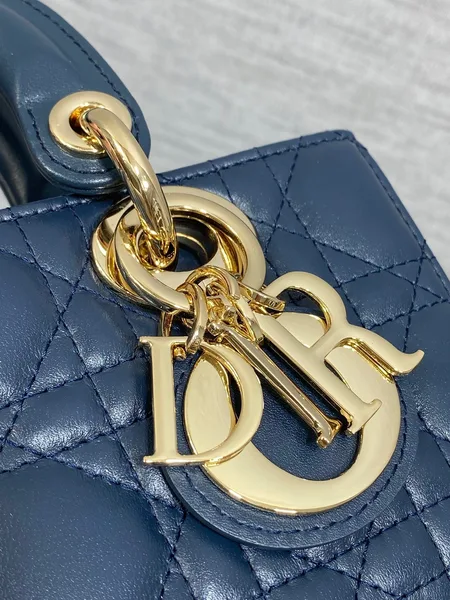 Dior Small Lady D‑Joy Bag 19 In Dark Blue Cannage Gold Hardware product view 3