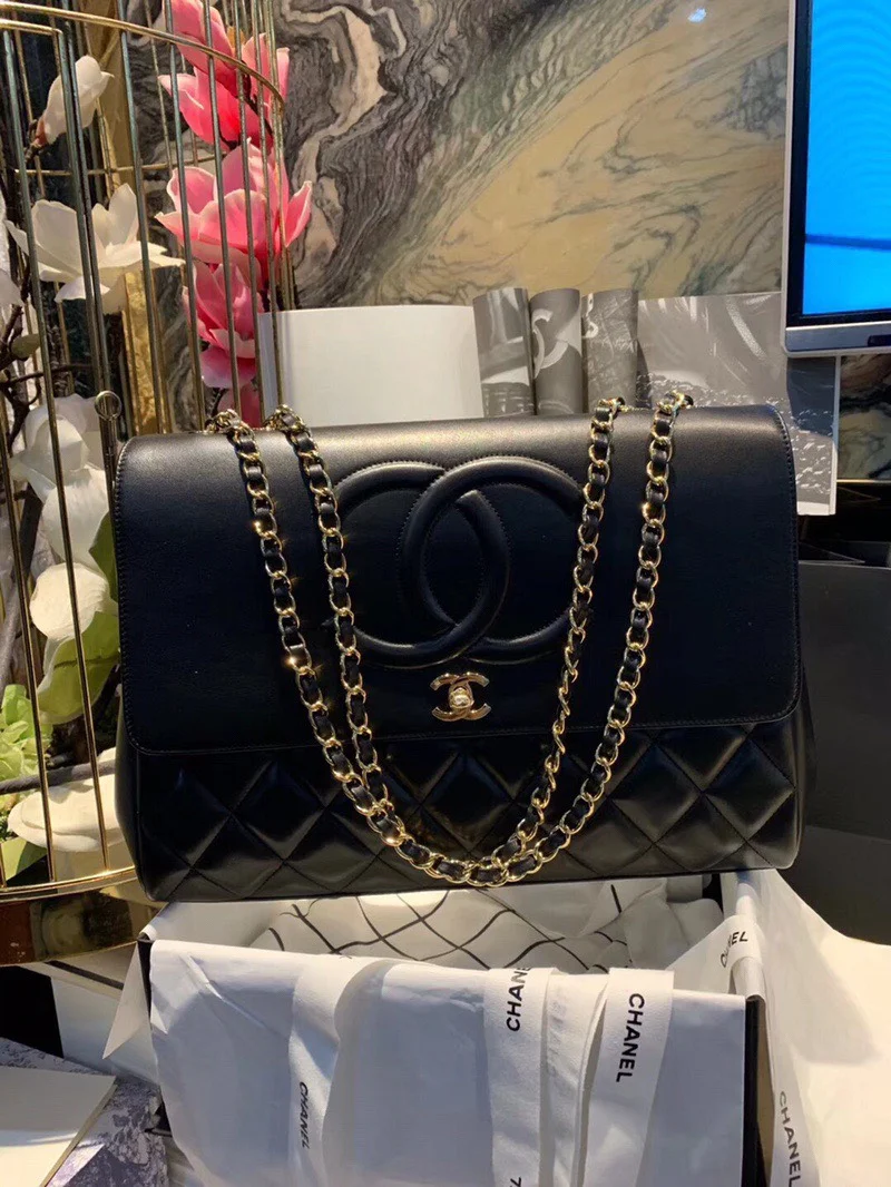 Chanel Shopping Handbags Woman’s Black Leather 33x23x11cm product view 2