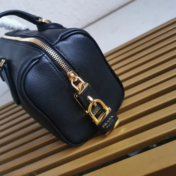 Prada Black Medium leather top-handle bag with padlock product view 2