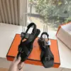 Hermès Women Black Leather Strappy Sandals — Buckle-Detail T-Strap product view 6