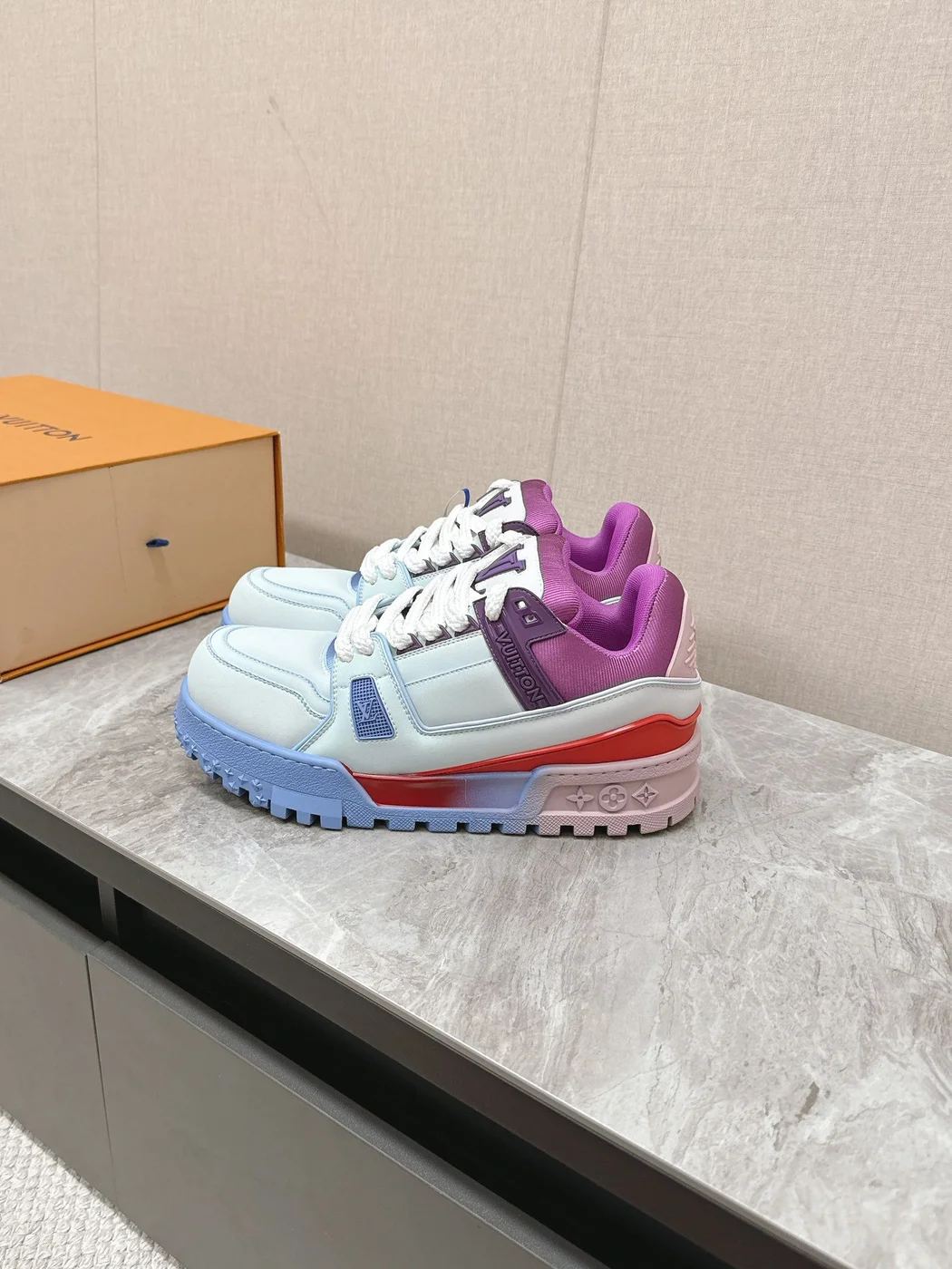 Louis Vuitton Women Sneakers — White and Light Blue with Purple Collar product view 5