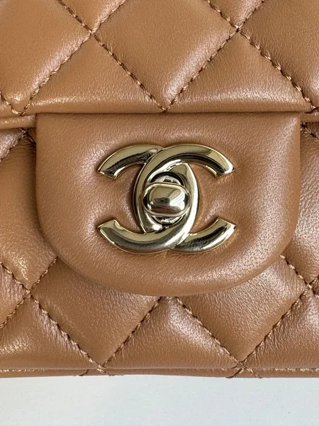 Chanel Flap Bag 20 In Bronze Brown Lambskin With Handle product view 8