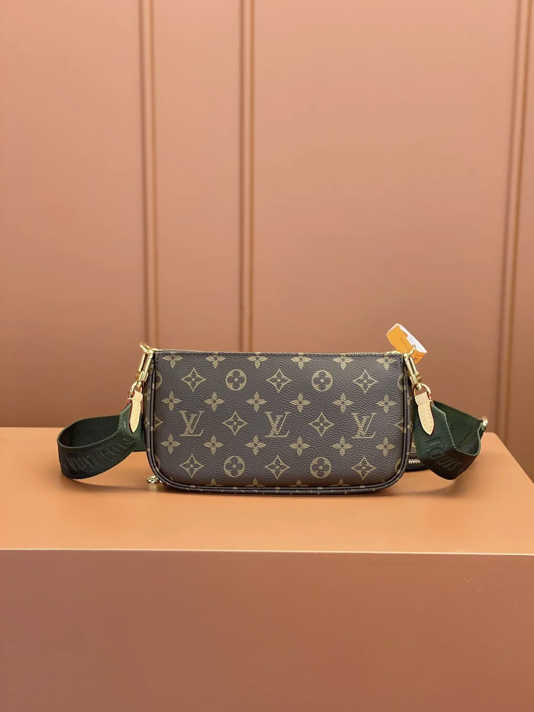 Louis Vuitton Multi Pochette Bag Brown Monogram with Green Strap product view 3