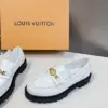 Louis Vuitton Women White Leather Loafers — Gold-Tone Chain Detail with Lug Sole product view 4
