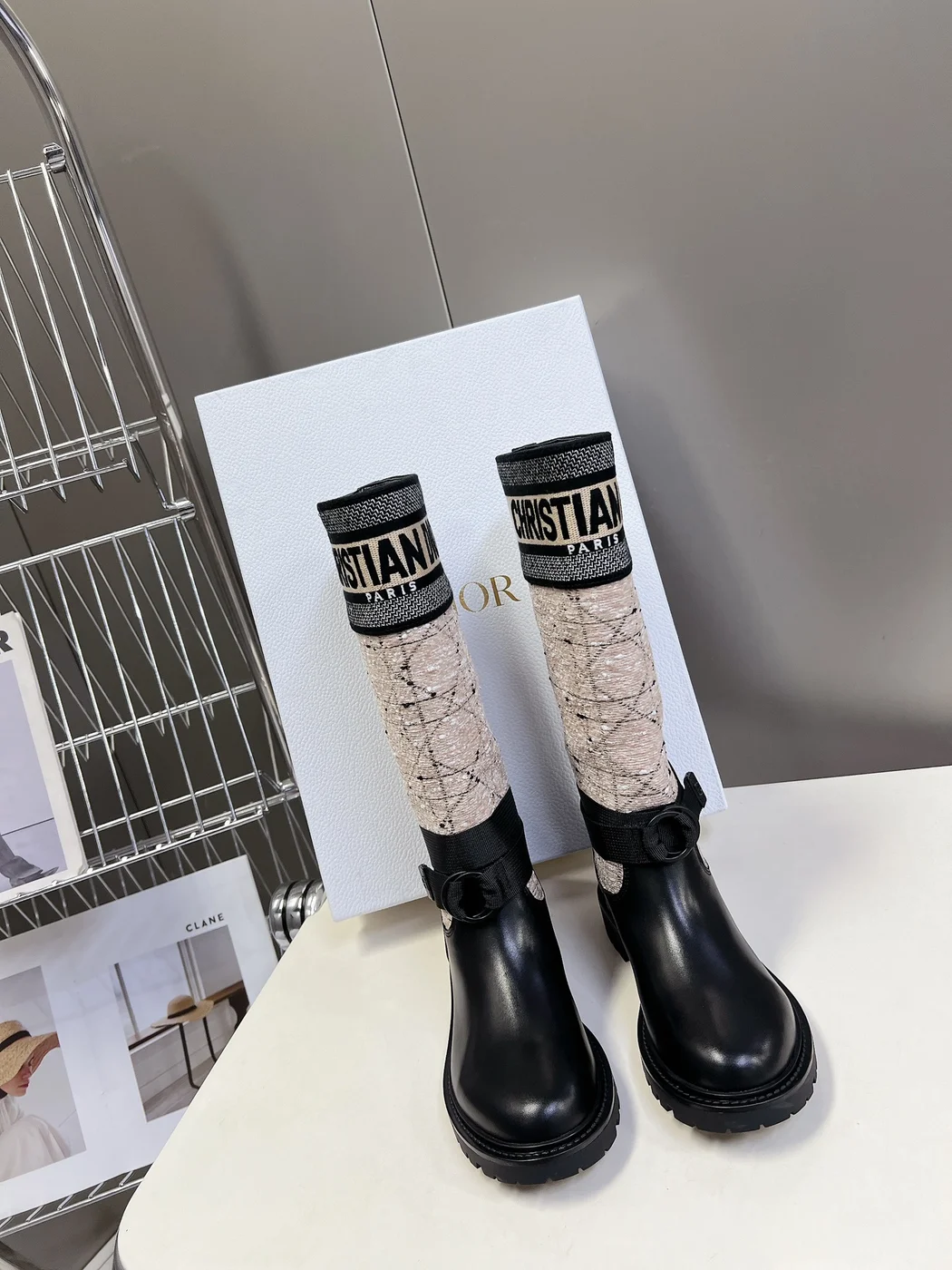 Dior D-Major Boots in black and beige product view 4