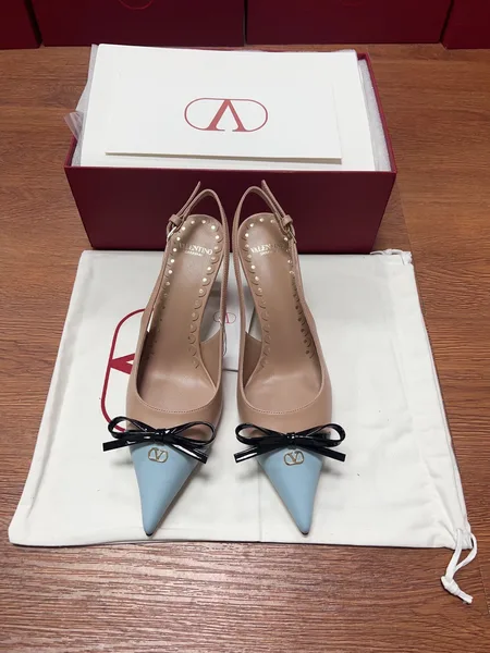 Valentino Women Nude Leather Blue Pointed Heels product photo