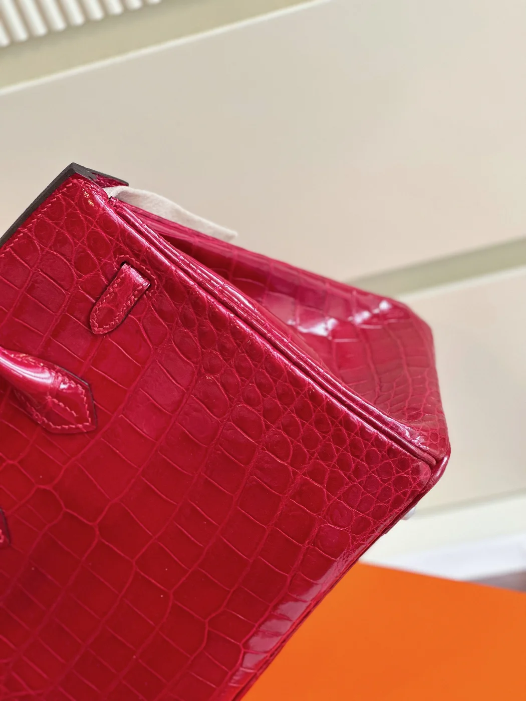 Hermès Birkin 25 Red Crocodile Leather Palladium Hardware Bag product view 6