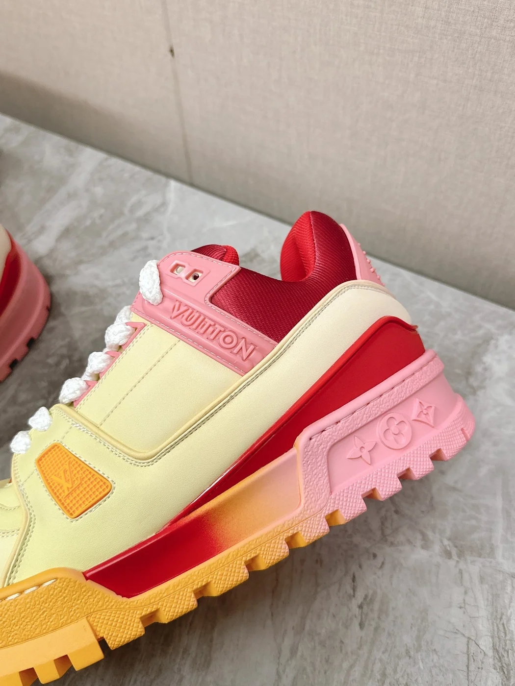 Louis Vuitton Women Yellow Leather Orange Accent Sneakers product view 2