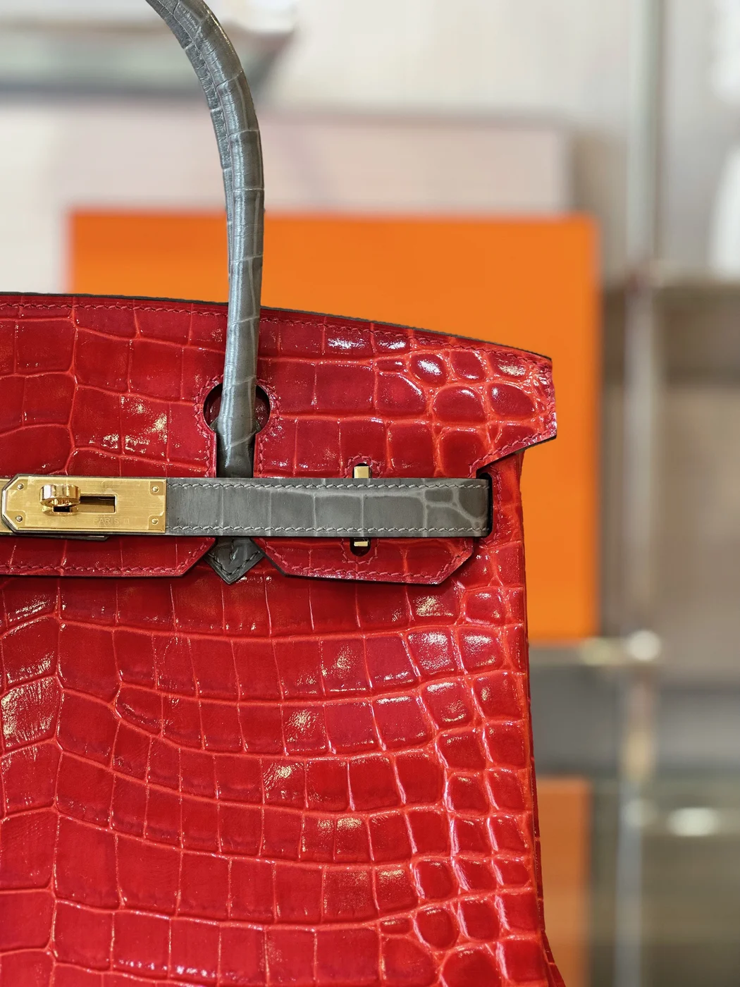 Hermès Birkin 30 Red/Liam Blue Crocodile Leather Gold Hardware. – Custom Made Bag product view 5