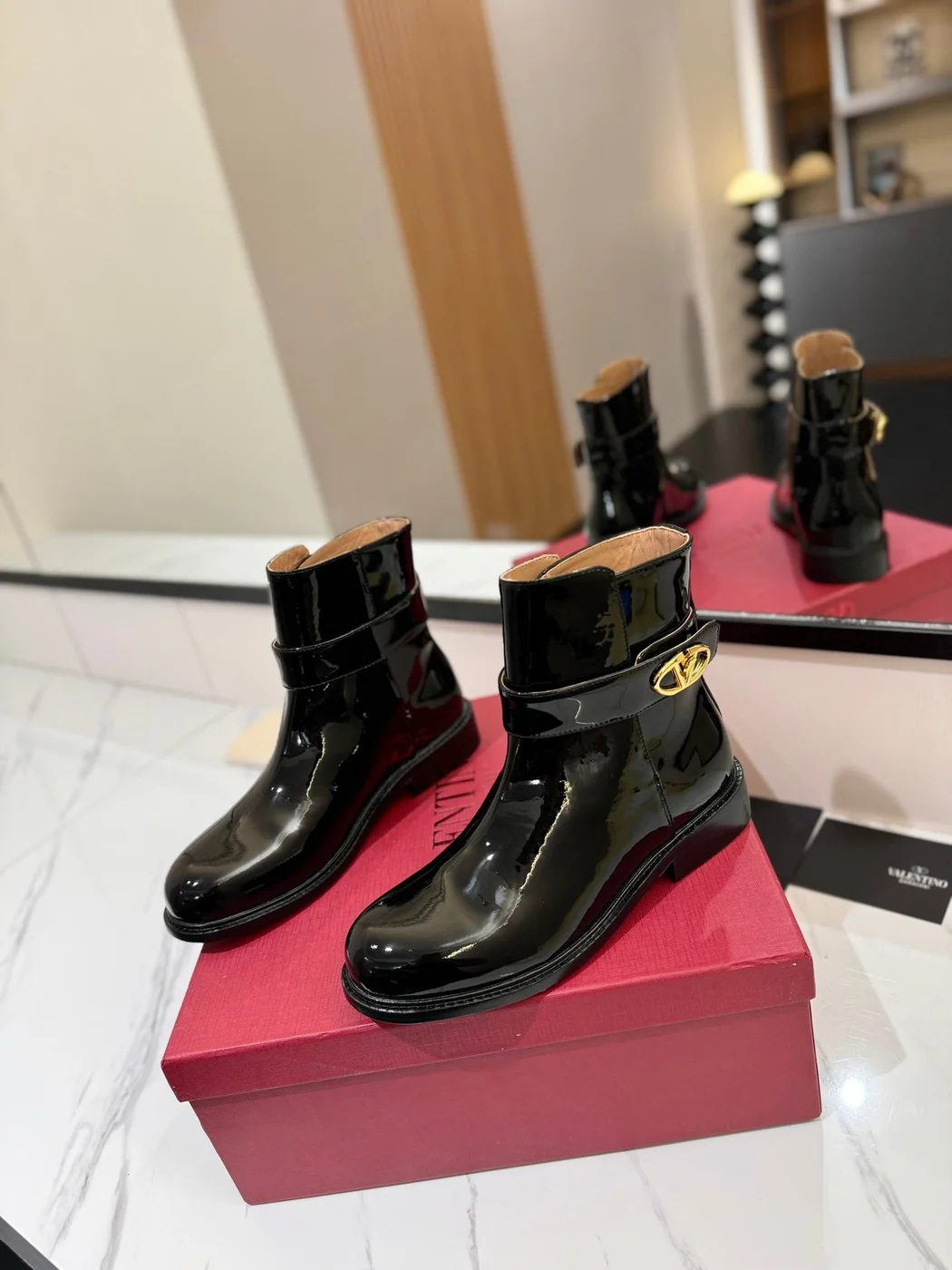 Valentino Women Black Patent Leather Ankle Boots product view 3