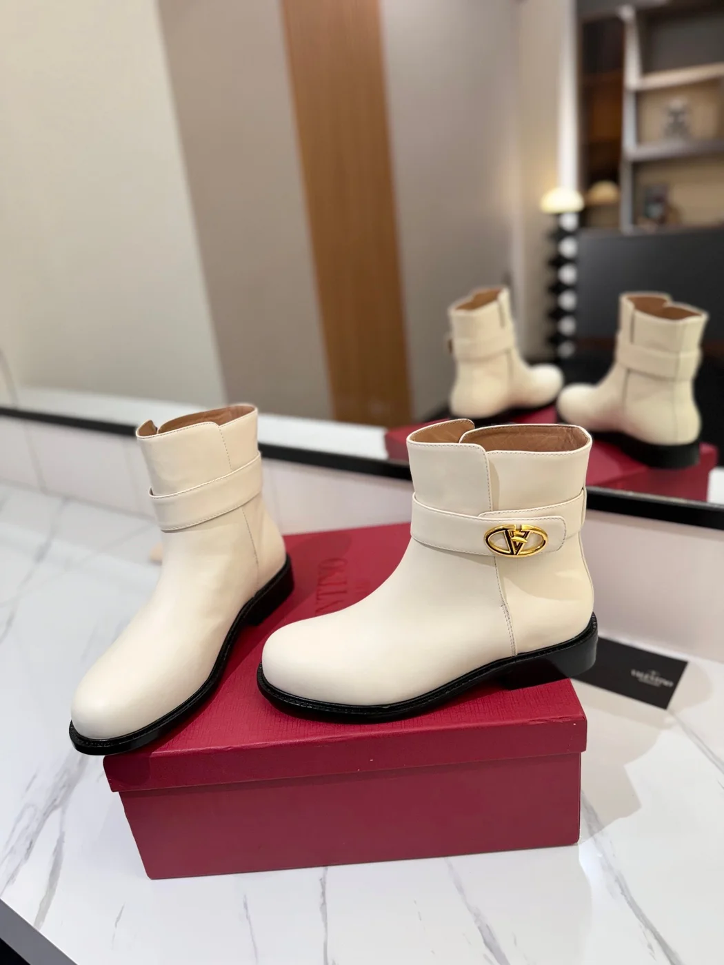 Valentino Women Ivory Leather Ankle Boots product view 6