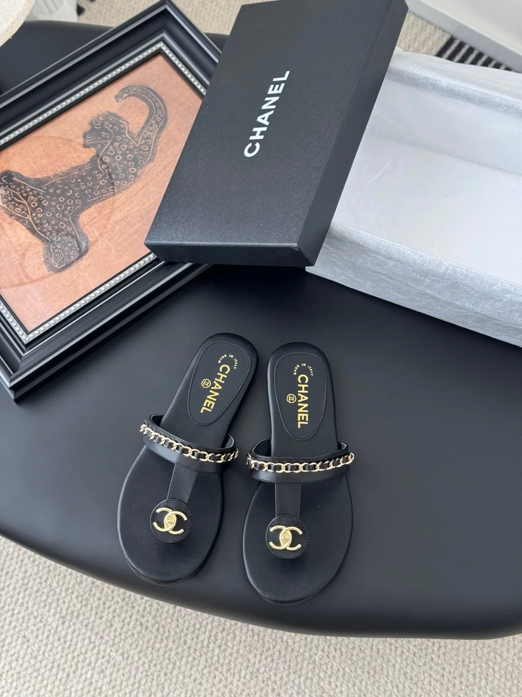 Chanel Women Black Chain-Detail Sandals — Heeled Style product view 1
