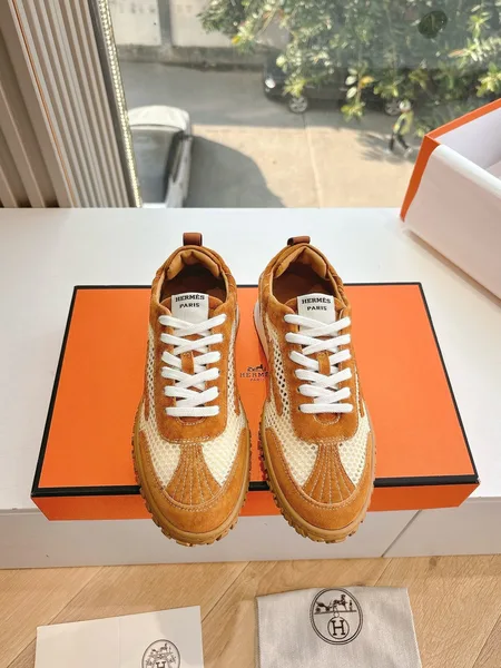 Hermès Women Brown Mesh Suede Sneakers product photo