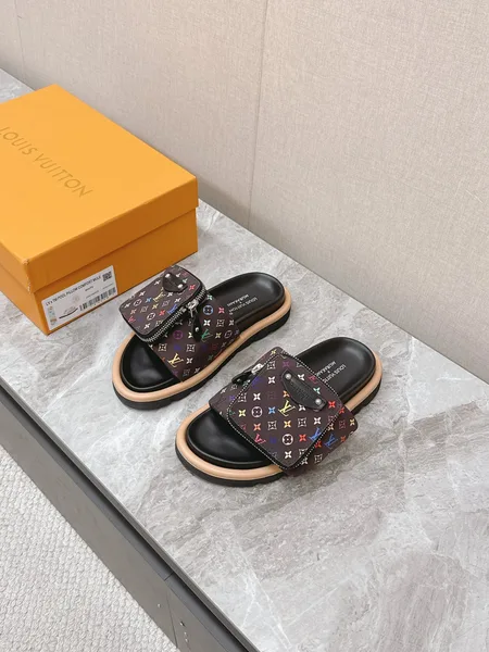 Louis Vuitton Women Black Multicolor Canvas Comfort Mules product photo