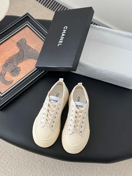 Chanel Women Beige Canvas And Rubber Sneakers product photo